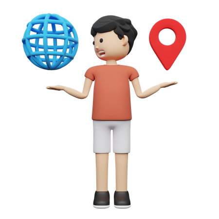 Man travelling globally following map location  3D Illustration