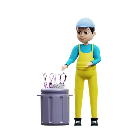 Man Trowing Waste In Trash Can  3D Illustration