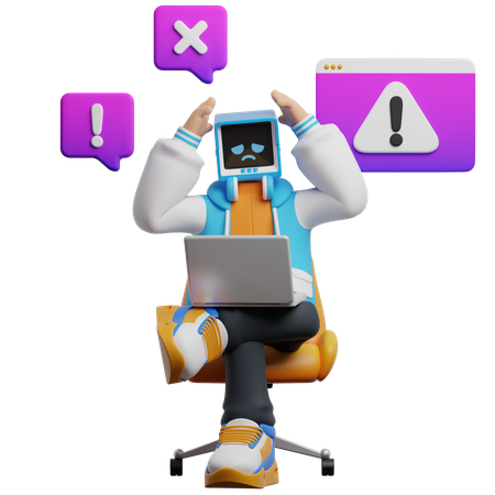 Man Turned On His Laptop And Startup Error  3D Illustration