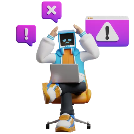 Man Turned On His Laptop And Startup Error  3D Illustration