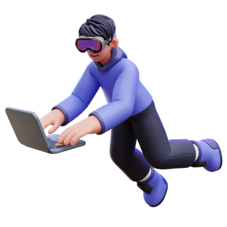 Man Typing on Laptop  3D Illustration