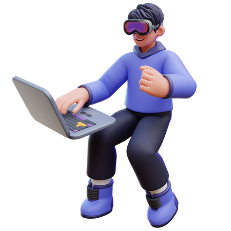 Man Typing on Laptop  3D Illustration