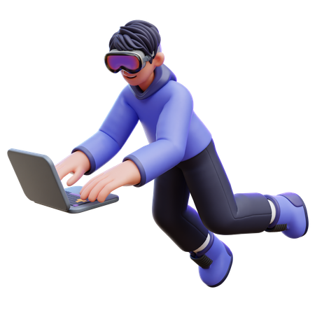 Man Typing on Laptop  3D Illustration