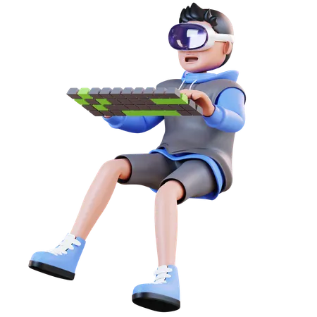 3 D Illustration Man Typing On Virtual Keyboard 3D Illustration