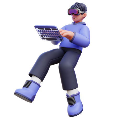 Man Typing on Virtual Keyboard  3D Icon