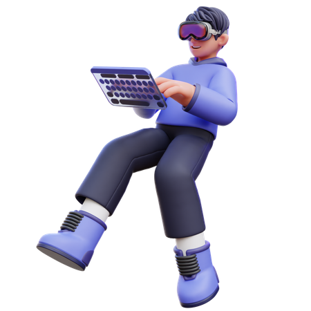 Man Typing on Virtual Keyboard  3D Illustration