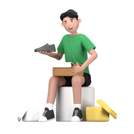 Man Unboxing brand new shoes  3D Illustration