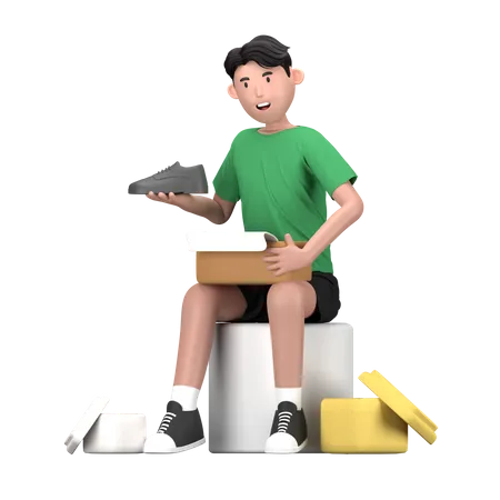 Man Unboxing brand new shoes  3D Illustration