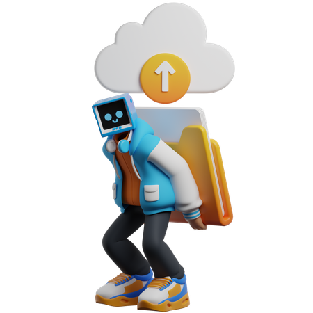 Man Uploads A File Folder To Cloud  3D Illustration