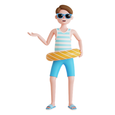 Man using beach floating ring  3D Illustration