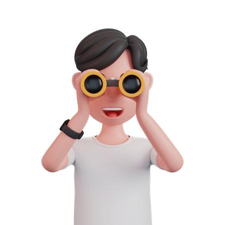 Man Using Binoculars  3D Illustration