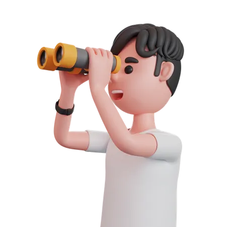 Man Using Binoculars  3D Illustration