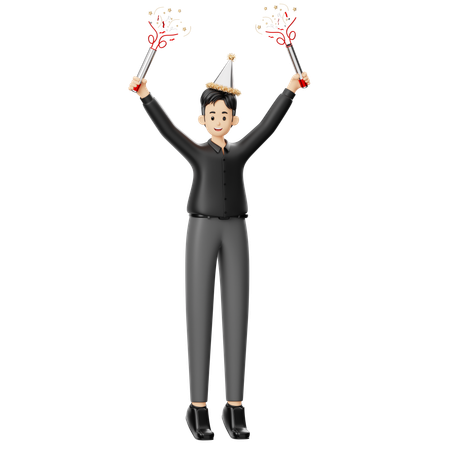 Man Using Confetti  3D Illustration