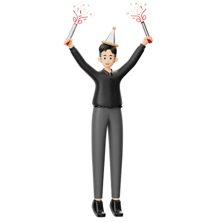 Man Using Confetti  3D Illustration