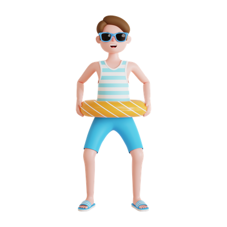 Man using floating ring for swimming  3D Illustration