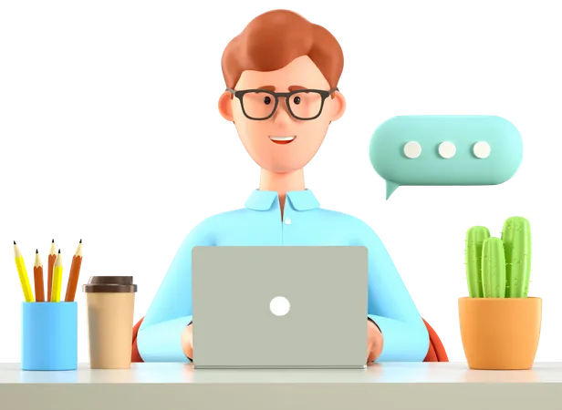 Man using laptop and chatting 3D Illustration