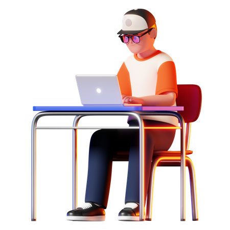 Man Using Laptop Pose  3D Illustration