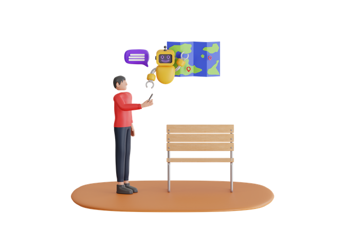 Man Using Map Assistant  3D Illustration