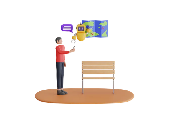 Man Using Map Assistant  3D Illustration