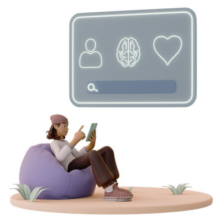 Man Using Mental Health App  3D Icon