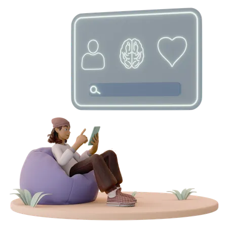 Man Using Mental Health App  3D Icon