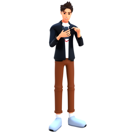 Man using mobile and watching in mobile  3D Icon