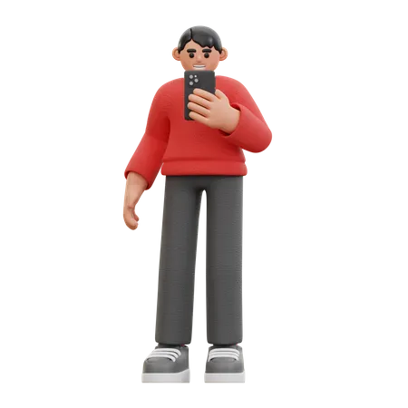 Man using mobile phone  3D Icon