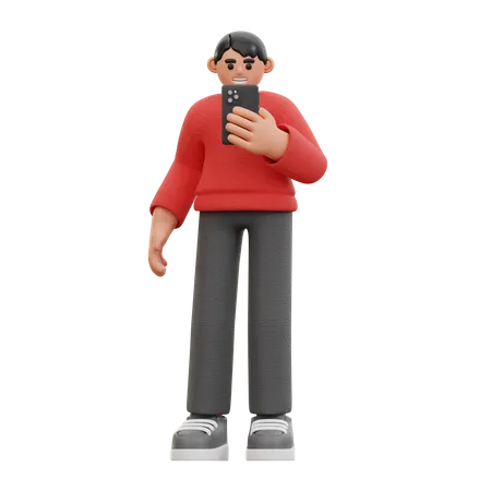 Man using mobile phone 3D Icon