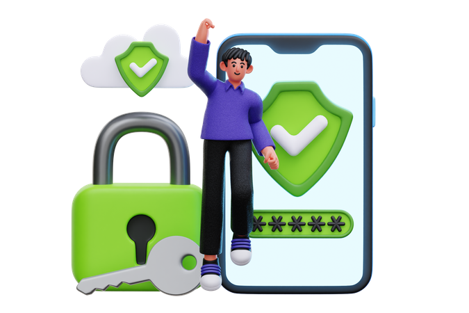 Man using mobile security  3D Illustration