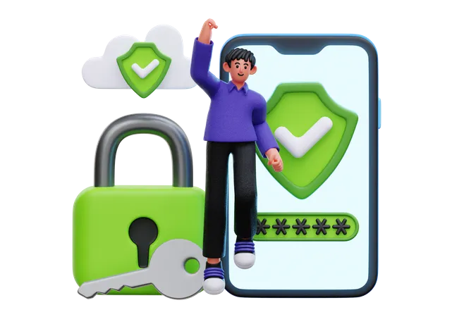 Man using mobile security  3D Illustration