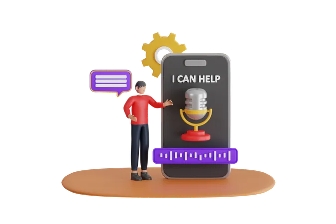 3 D Illustration Of Voice Assistant On The Smartphone Voice Recognition Technology Concept Smart Voice Recognition Gadget 3D Illustration