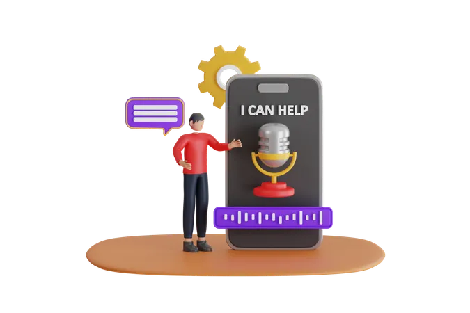 Man Using Mobile Voice Assistant  3D Illustration