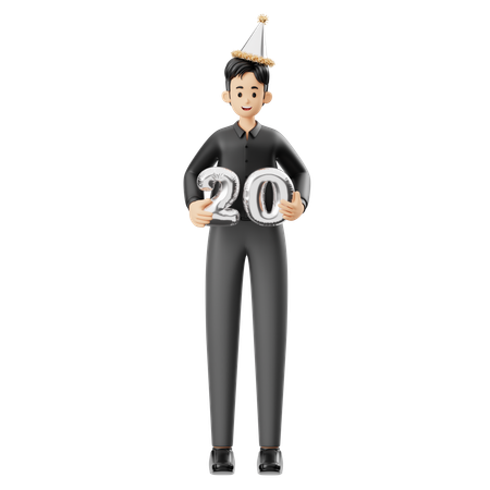 Man Using Number Balloons  3D Illustration