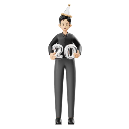 Man Using Number Balloons  3D Illustration