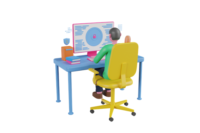 Man using online data security  3D Icon