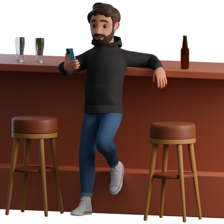 Man using phone at bar counter  3D Icon