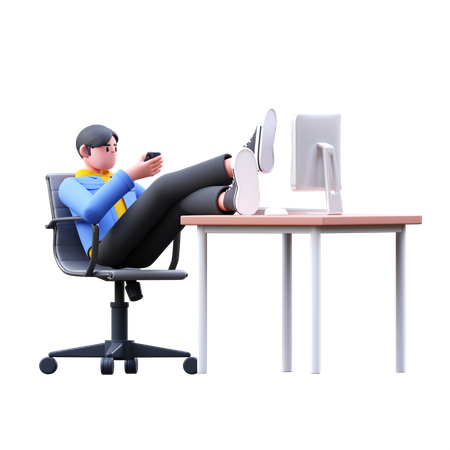 Man Using Phone At Office  3D Illustration