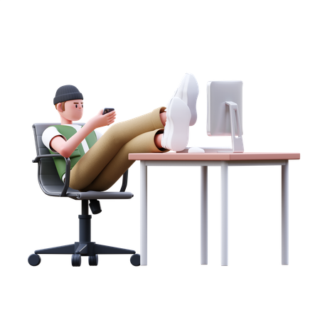 Man Using Phone At Office  3D Illustration