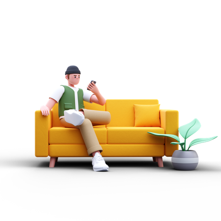 Man Using Phone On Couch  3D Illustration