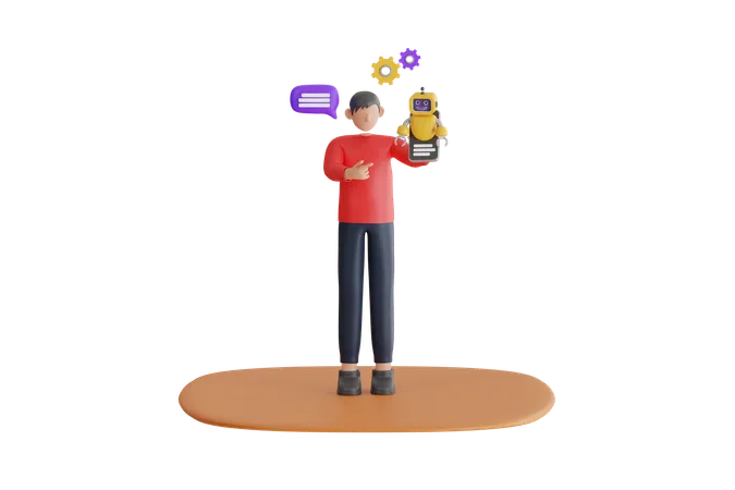 Robot Virtual Assistant 3 D Illustration Chatbot Customer Service Support Concept Online Communication With Chat Bot Concept 3D Illustration