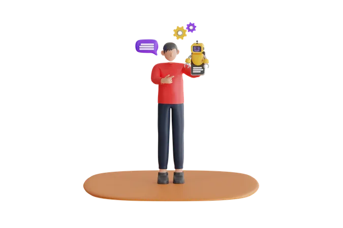 Man Using Robot Assistant  3D Illustration