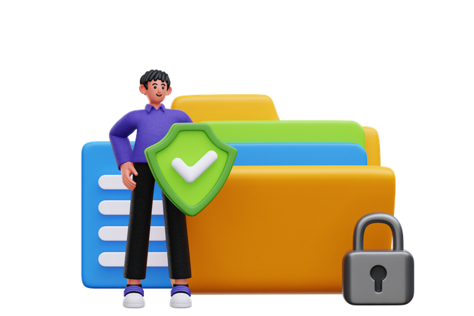 Man using secure folder  3D Illustration