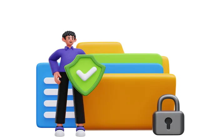 Man using secure folder  3D Illustration