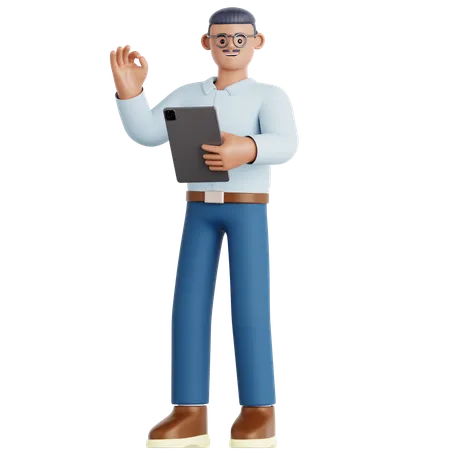 Man Using Tablet  3D Illustration