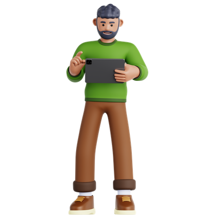 Man Using Tablet  3D Illustration