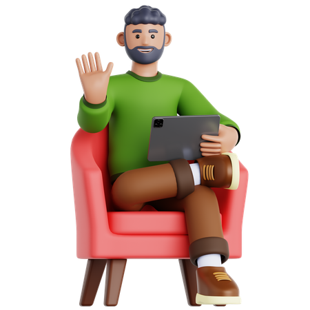 Man Using Tablet on Couch  3D Illustration