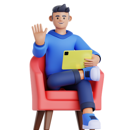 Man Using Tablet on Couch  3D Illustration