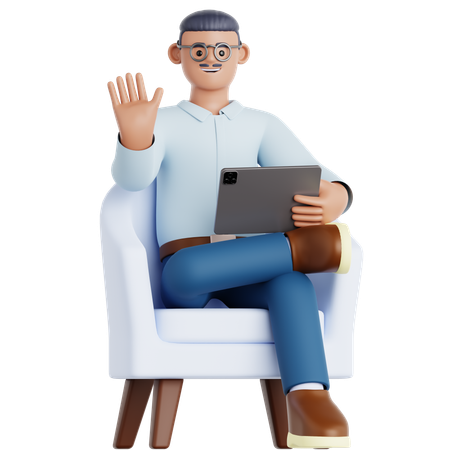 Man Using Tablet on Couch  3D Illustration