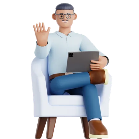 Man Using Tablet on Couch  3D Illustration