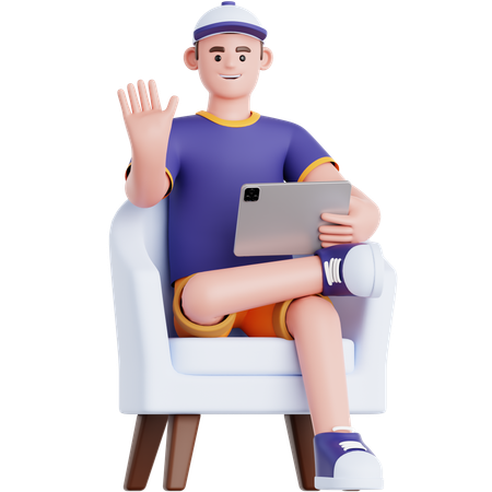 Man Using Tablet on Couch  3D Illustration